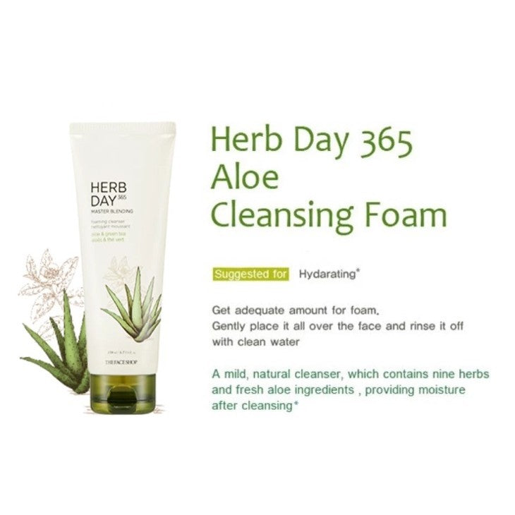 THE FACE SHOP Herb Day 365 Facial Foaming Cleanser - Mung Bean, Aloe Green Tea, Lemon Grapefruit