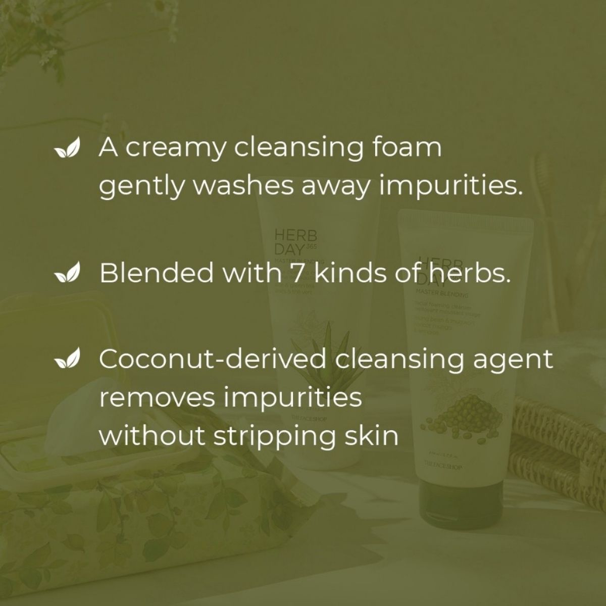 THE FACE SHOP Herb Day 365 Facial Foaming Cleanser - Mung Bean, Aloe Green Tea, Lemon Grapefruit