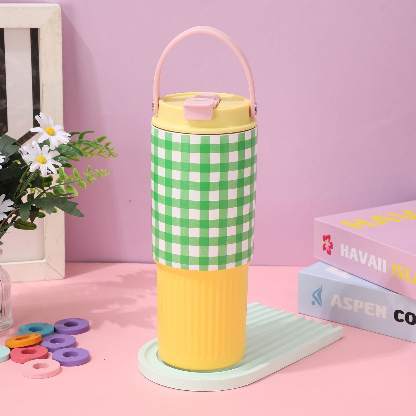 Color Pop Gingham Water Tumbler with Handle β Stainless Steel, 30oz