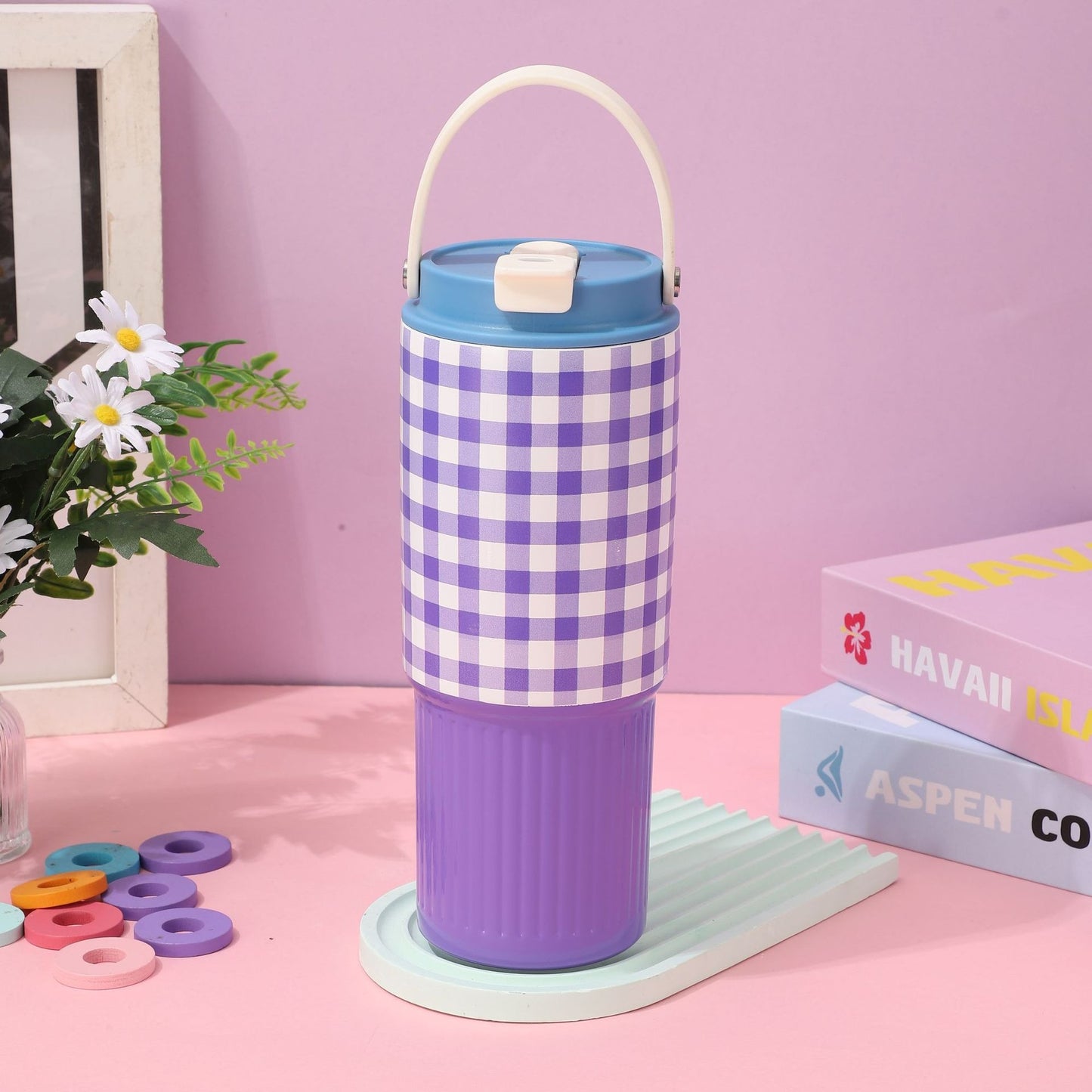Color Pop Gingham Water Tumbler with Handle β Stainless Steel, 30oz