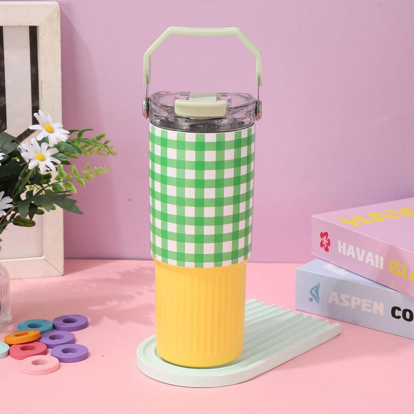 Color Pop Gingham Water Tumbler with Handle β Stainless Steel, 30oz