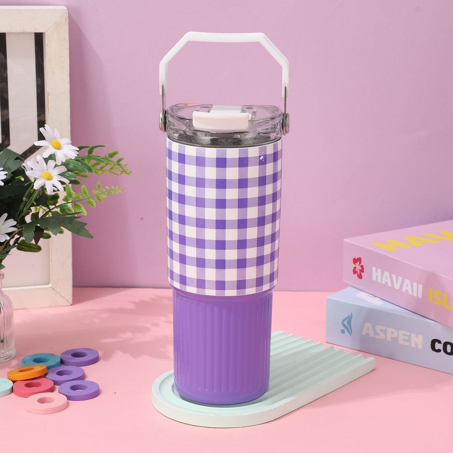 Color Pop Gingham Water Tumbler with Handle β Stainless Steel, 30oz