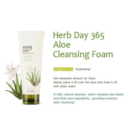 THE FACE SHOP Herb Day 365 Facial Foaming Cleanser - Mung Bean, Aloe Green Tea, Lemon Grapefruit