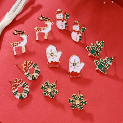 Christmas Stud Combination Suit Snowflake Elk Earrings