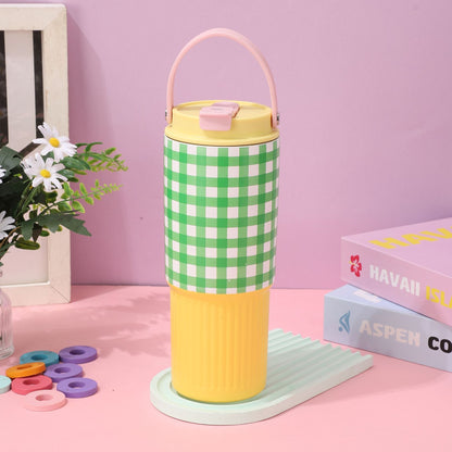 Color Pop Gingham Water Tumbler with Handle – Stainless Steel, 30oz