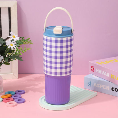 Color Pop Gingham Water Tumbler with Handle – Stainless Steel, 30oz