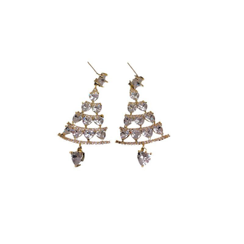 Women's High-quality Silver Needle Christmas Tree Earrings